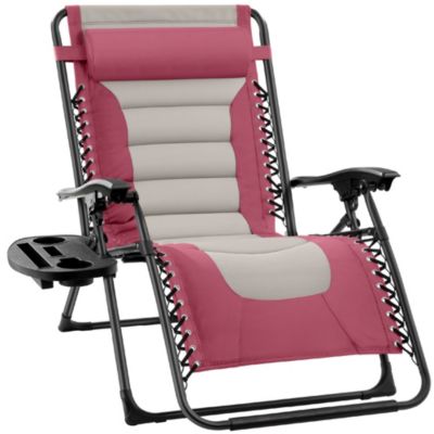 Oversized Padded Zero Gravity Chair, Folding Outdoor Patio Recliner with Side Tray