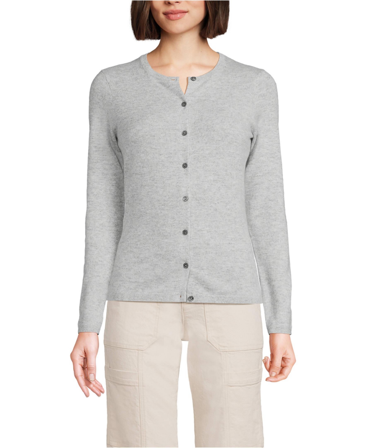 Lands End Women s Cashmere Cardigan Sweater French pecan dual stripe Smart Closet