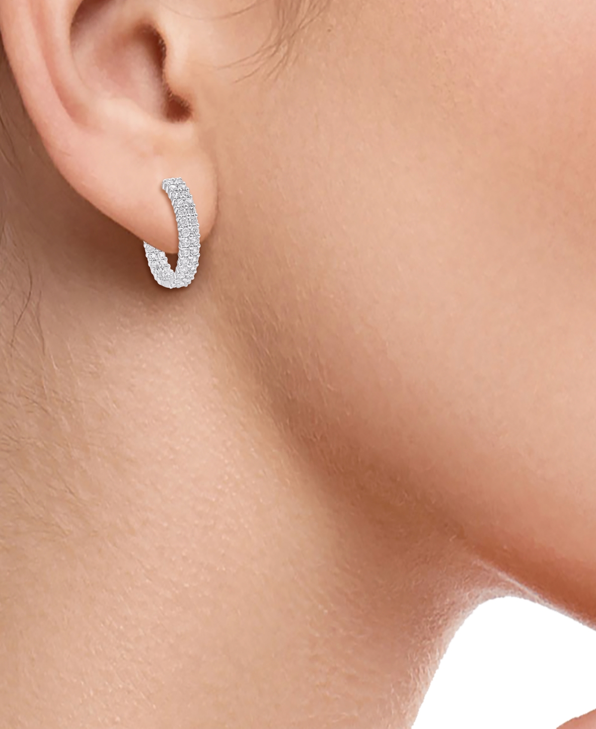 Macy's Diamond Double Row Hoop Earrings (2 Ct. T.w.) In 14k White Gold In White Gold