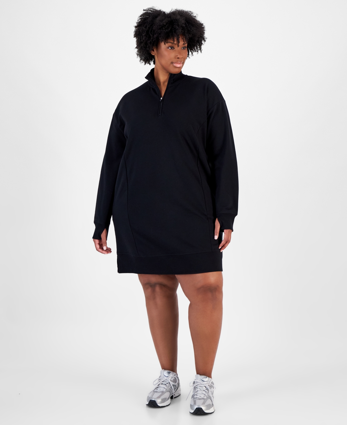 Id Ideology Plus Size Fleece 1/4-Zip Dress, Created for Macy's