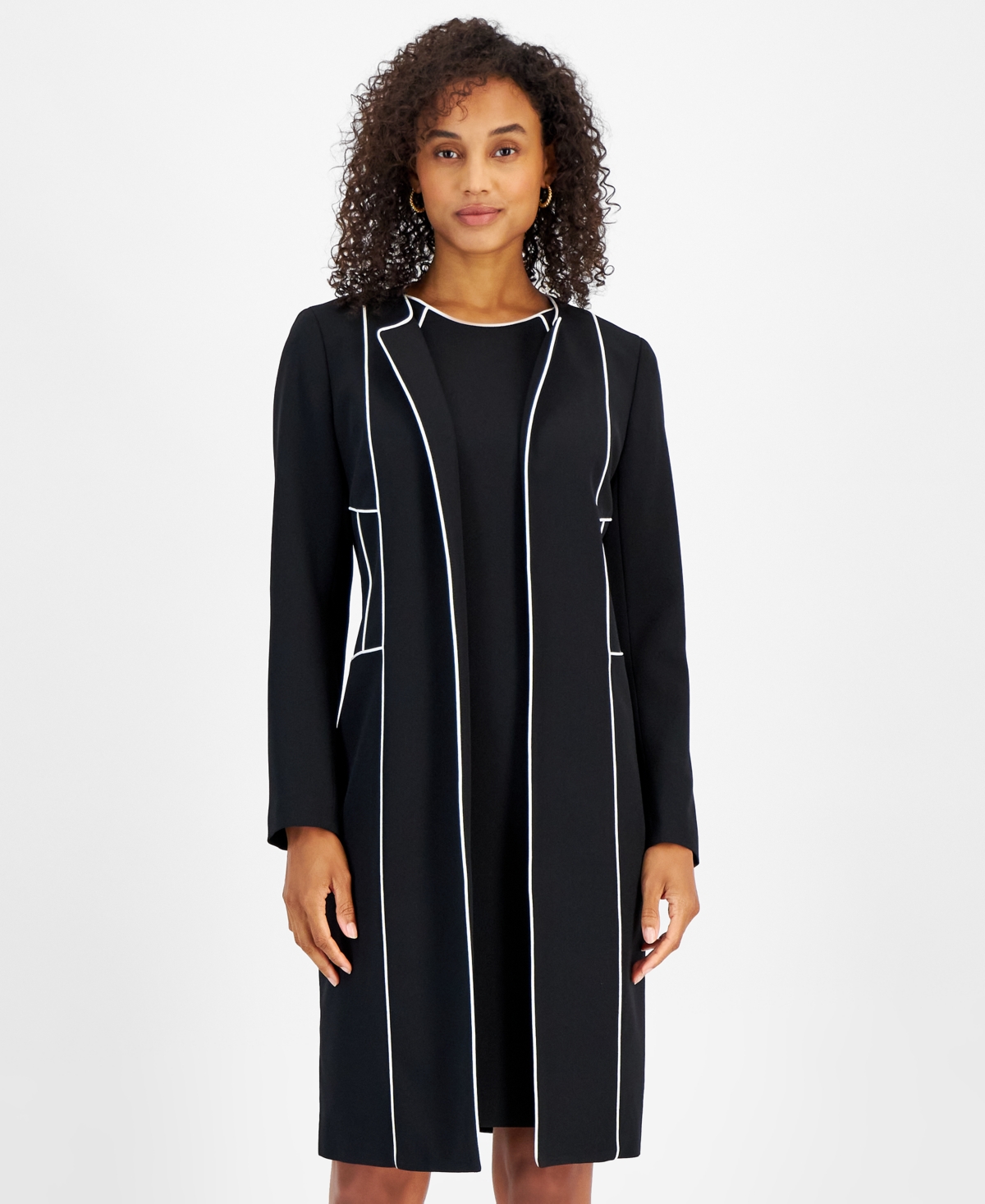 Kasper Women's Open-Front Longline Jacket, Regular & Petite Sizes -Vanilla Ice