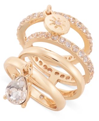 On 34th - Gold-Tone 3-Pc. Set Crystal Star Charm Stack Rings
