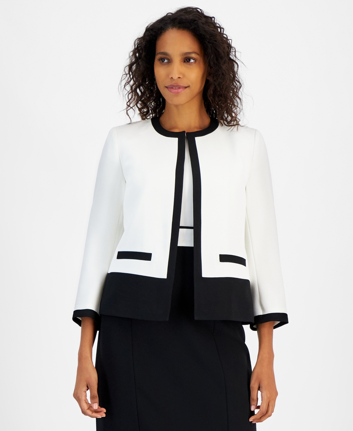 Kasper Women's Colorblocked Open-Front Cardigan Jacket -Black