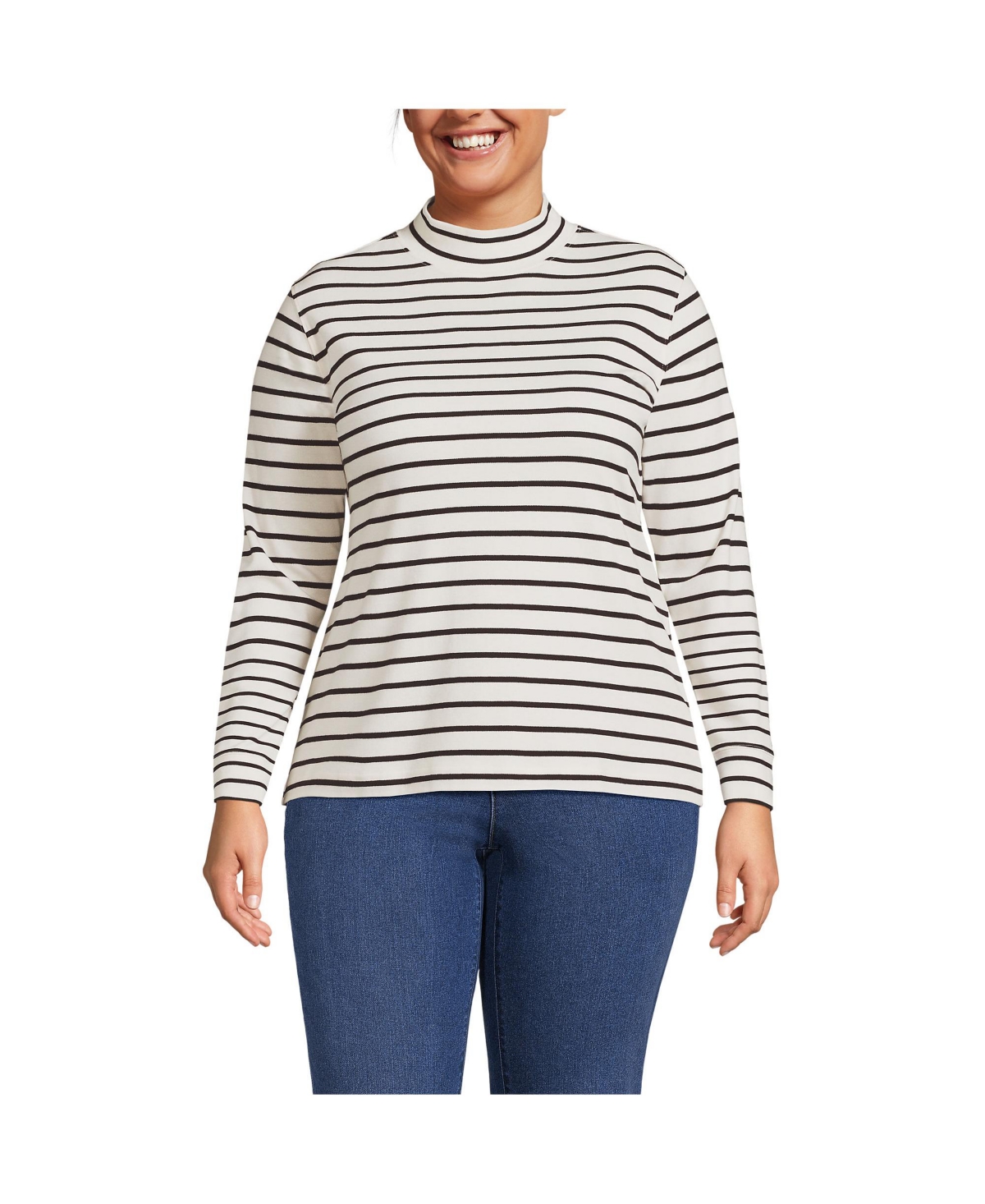 Lands End Plus Size Relaxed Cotton Long Sleeve Mock Turtleneck White Smart Closet