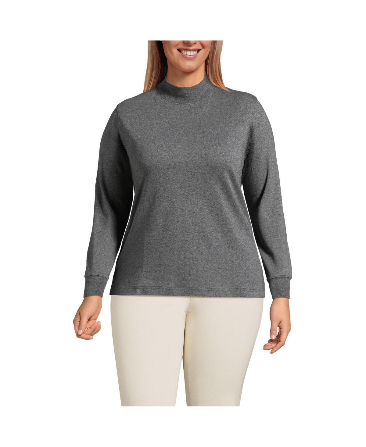 Lands' End Plus Size Relaxed Cotton Long Sleeve Mock Turtleneck