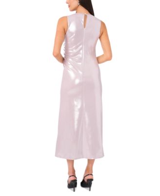Women's Asymmetric Ruched Metallic Midi Dress
