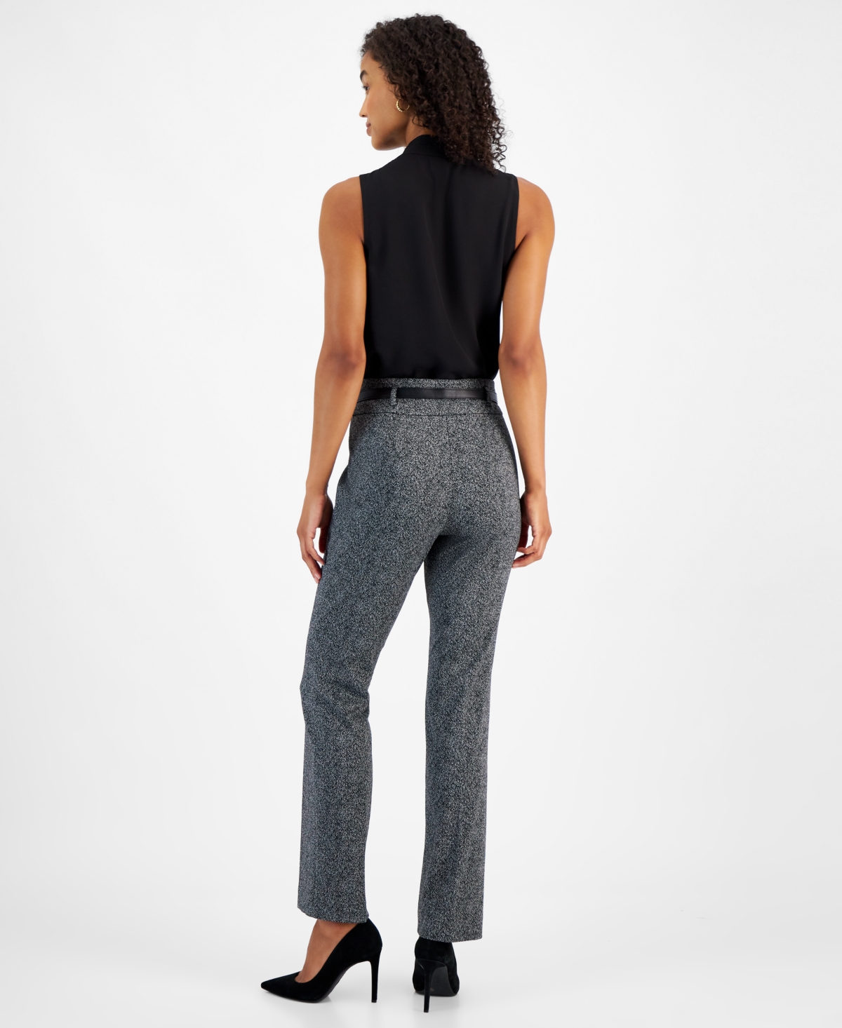 Kasper Women's Herringbone High-Rise Belted Bootcut Pants, Regular & Petite Sizes