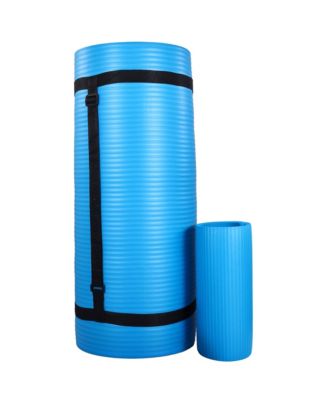 71"x24" Anti Tear Yoga Mat w/Strap, Knee Pad & Blocks, Blue