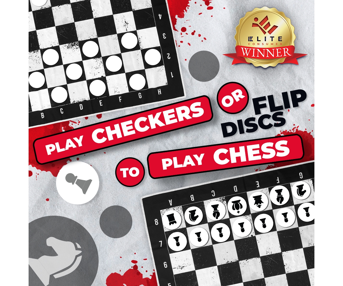Swooc 3-in-1 Giant Checkers, Chess, & Chess Tac Toe Game With Mat (4ft x 4ft) - Machine-Washable Canvas & 5