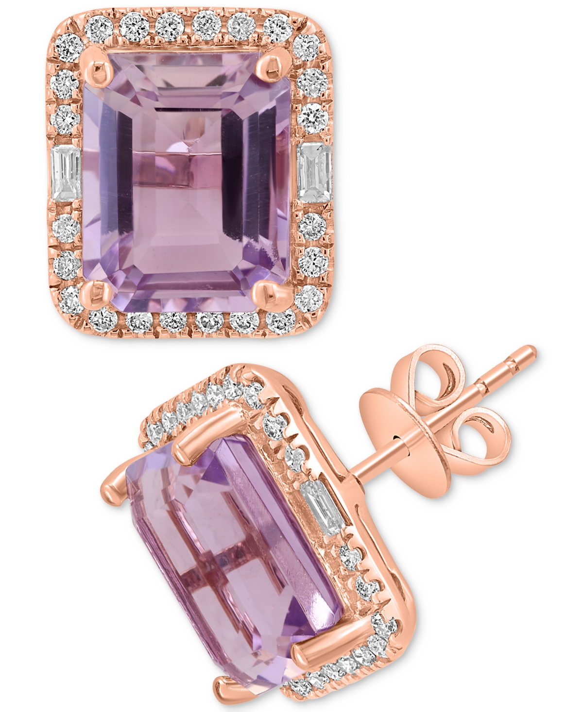 EFFY COLLECTION EFFY PINK AMETHYST (5-1/2 CT. T.W.) & DIAMOND (3/8 CT. T.W.) HALO STUD EARRINGS IN 14K GOLD (ALSO IN 