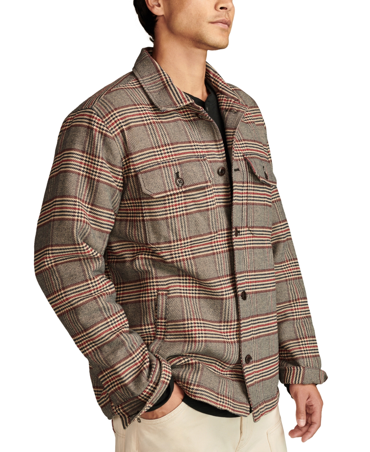Lucky Brand Men's Plaid Button Front Long Sleeve Shirt Jacket