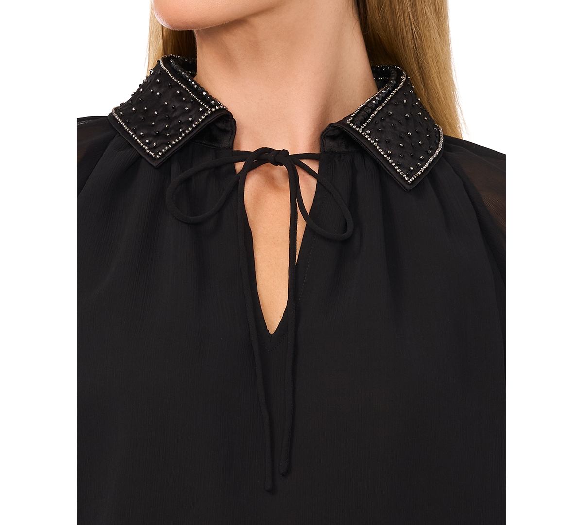 CeCe Women's Embellished Tie-Neck Blouse