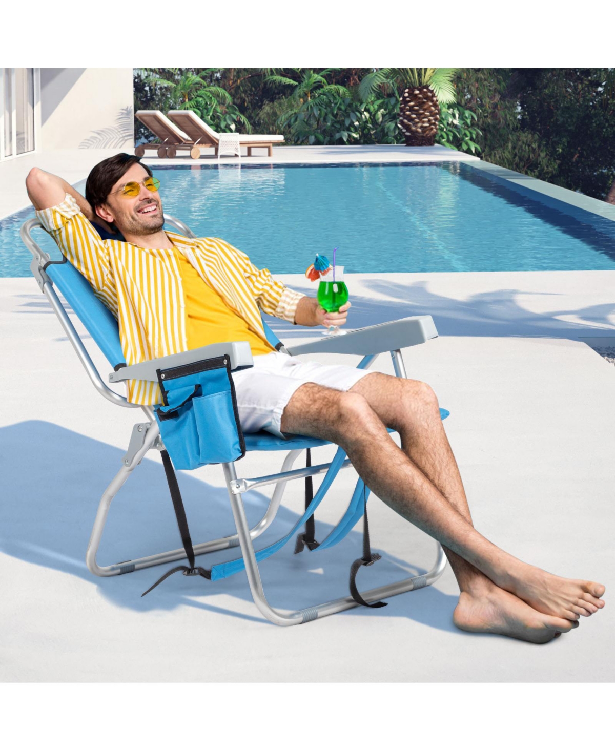 Slickblue Heightened Beach Chair –Oxford Cloth with Silver White Aluminum Tube, 100kg Weight Capacity - Blue