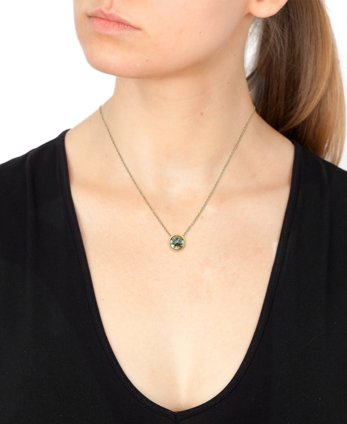 Shop Effy Collection Effy Round Gemstone 18" Pendant Necklace In 14k Gold Plated Silver In Green Quartz