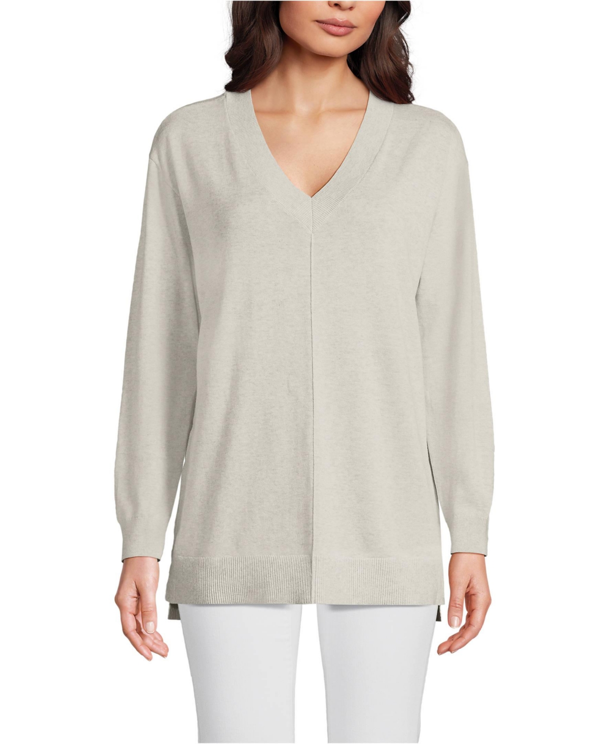 Lands' End Women's Fine Gauge Cotton Pullover Tunic Sweater