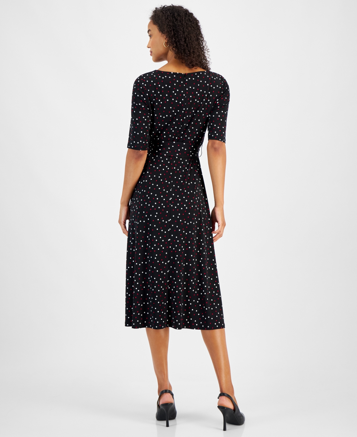 Kasper Women's Printed Tie-Waist Elbow-Sleeve Midi Dress, Regular & Petite Sizes