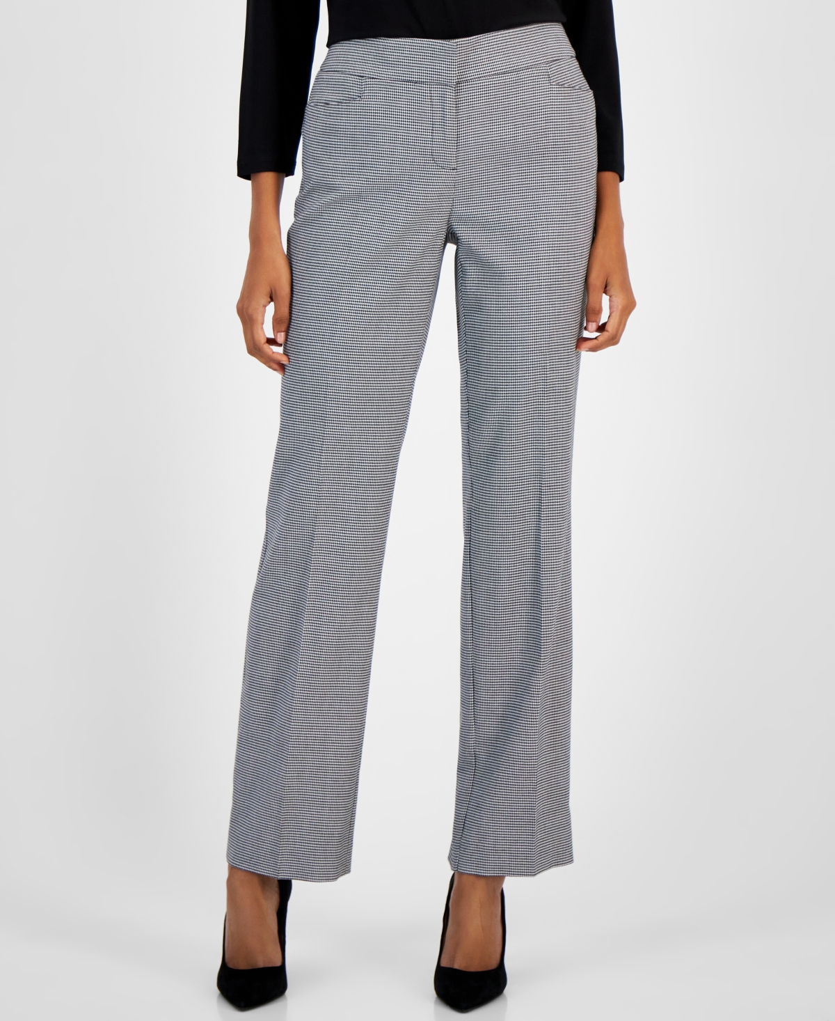 Kasper Women's Mini Houndstooth Straight-Leg Pants -White