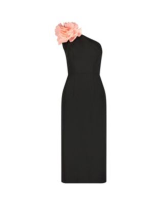 【Mac Duggal】花柄クレープワンショルダーミディドレス Black Crepe One Shoulder Gown With Crystal Flower - Mac Duggal