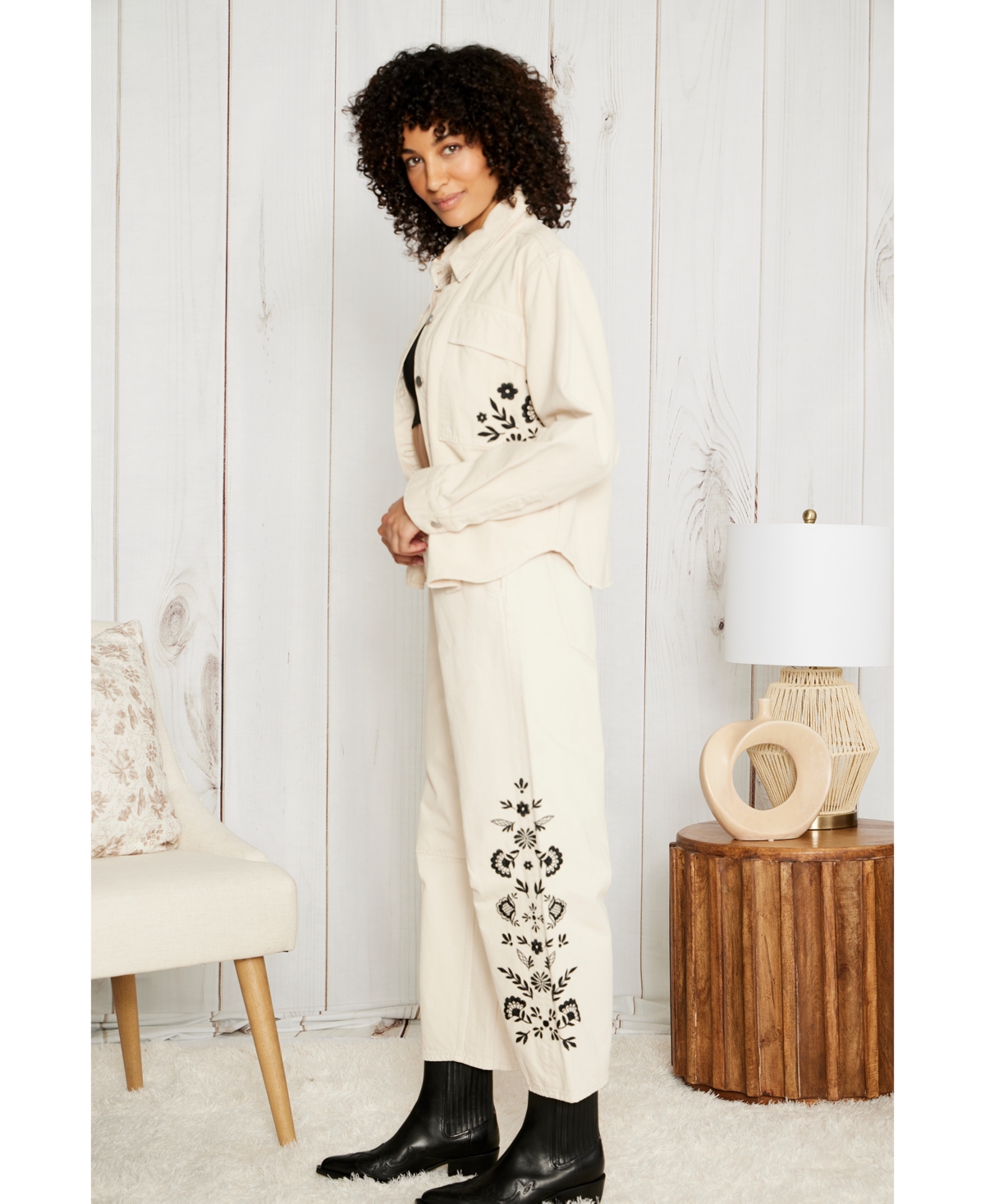 Driftwood Women's Cotton Embroidered Long-Sleeve Shacket