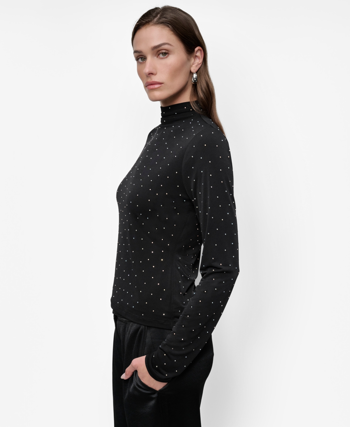 Dkny Women's Embellished Mock-Neck Long-Sleeve Top
