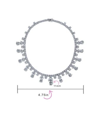  Estate Art Deco Style Multi Teardrop CZ Statement Spray Bib Collar Necklace Silver Plated