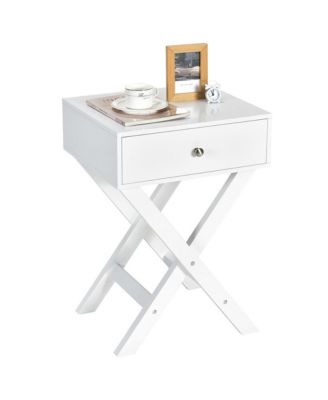 Set of 2 X-Shaped Nightstand Side End Table Bedside Table w/ Drawer White
