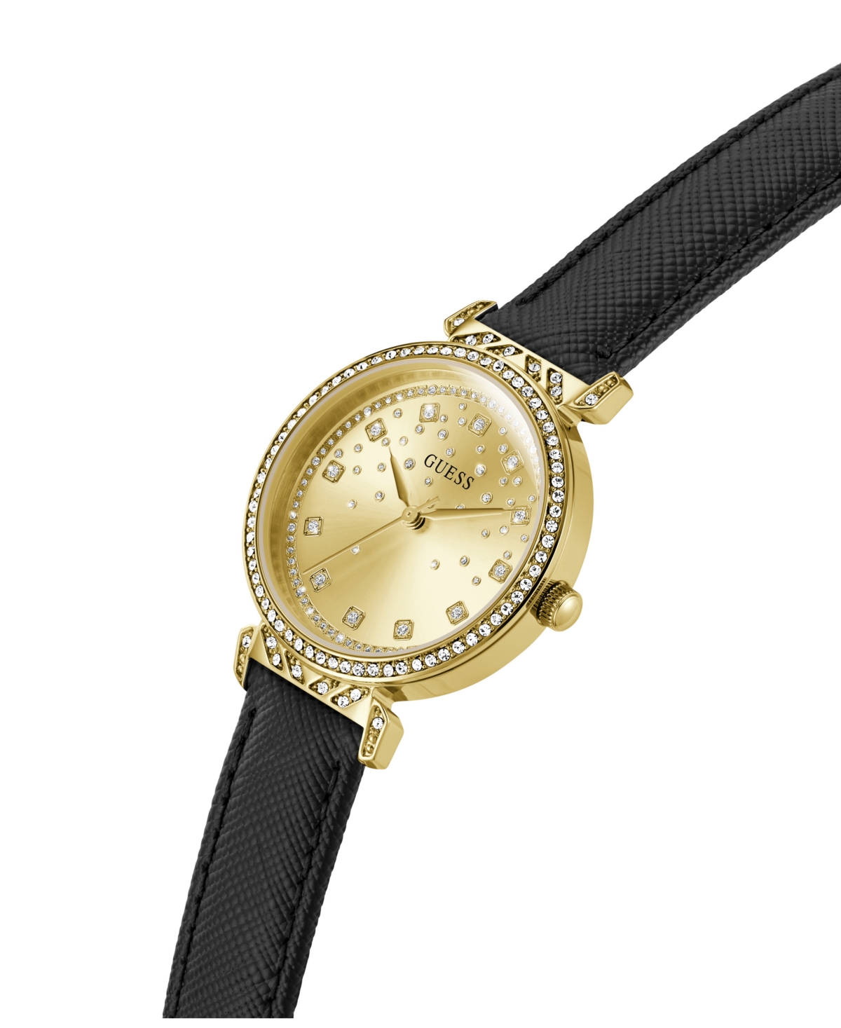 Guess Women's Analog Black Genuine Leather Watch 32mm In Black