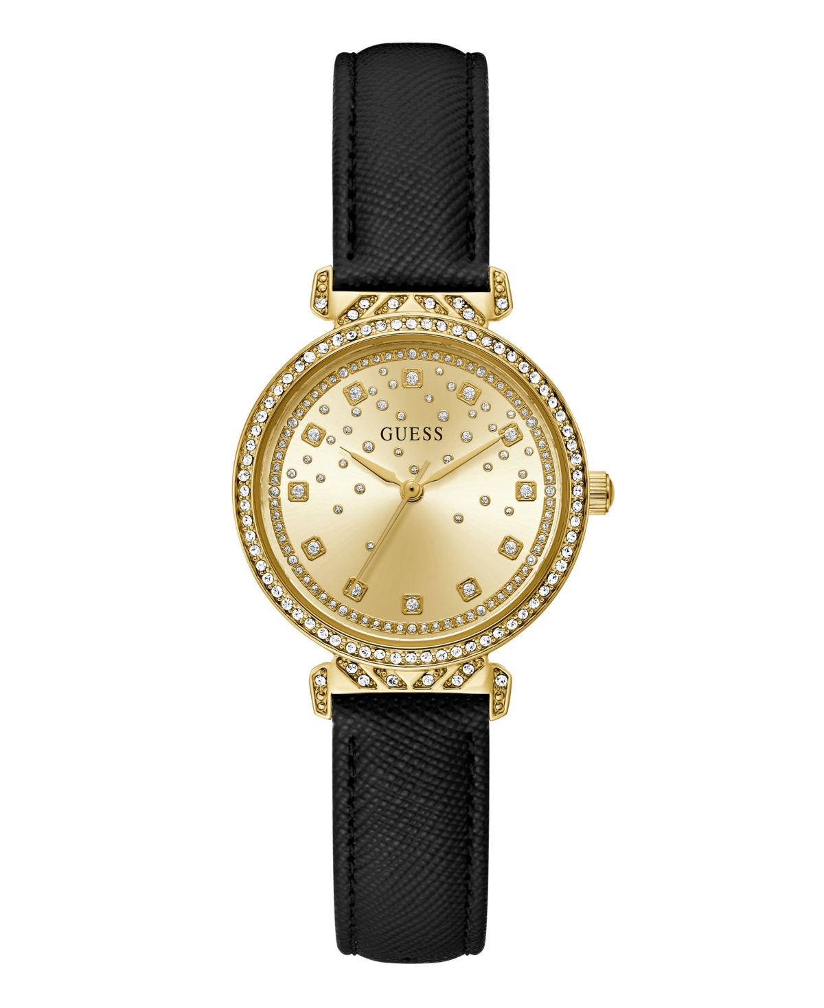 Guess Women's Analog Black Genuine Leather Watch 32mm In Black