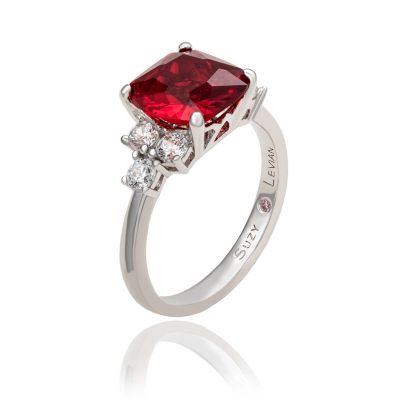 Suzy Levian Sterling Silver Red Cubic Zirconia Center Stone Ring