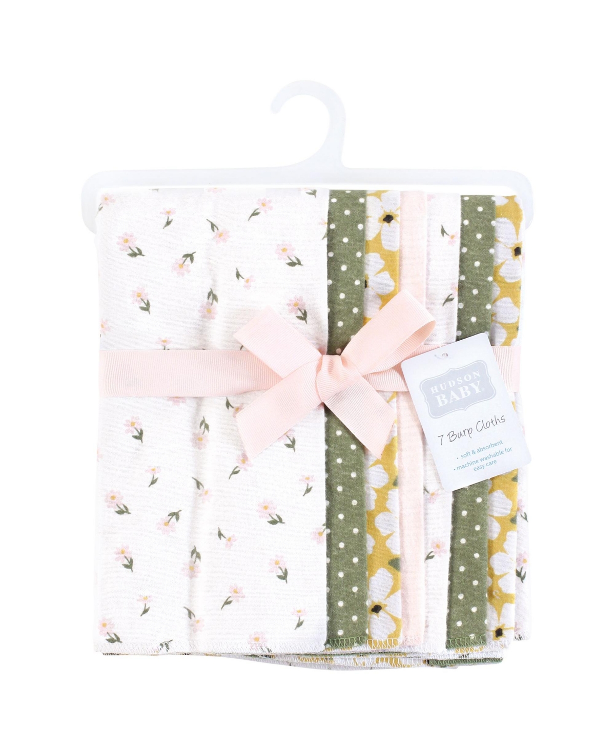 Hudson Baby Infant Girl Flannel Burp Cloth 7pk, One Size - Sage floral