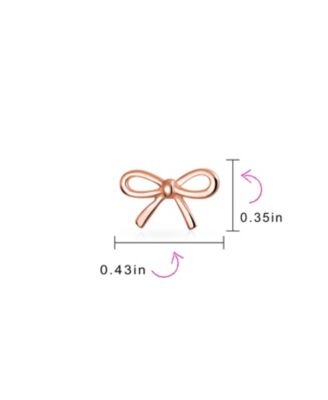 Delicate Simple Dainty Ribbon Birthday Present Bow Stud Earrings Rose Gold Plated .925 Sterling Silver