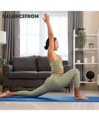 BalanceFrom GoCloud 1" Extra Thick Exercise Yoga Mat with Carrying Strap, Blue