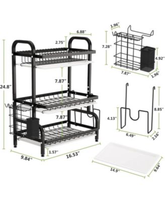 Drying Rack, Metal 3-Tier Large Capacity Dish Rack with Utensil Holder, Cutting Board Holder, Drain Board Tray for Kitchen Counter Storage