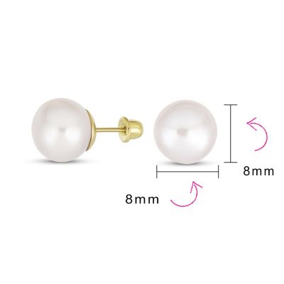 Traditional Tiny Minimalist CZ Accent 10K Gold White Freshwater Cultured Button Pearl Stud Earrings Secure Screw Back
