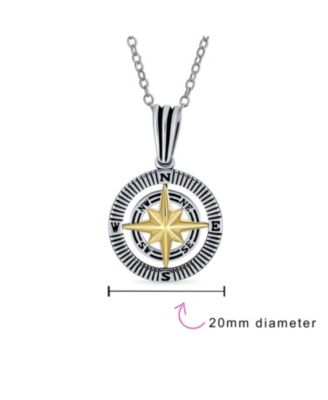 Viking Disc Medallion Black Gold Plated Compass Pendant Necklace Sterling Silver Chain