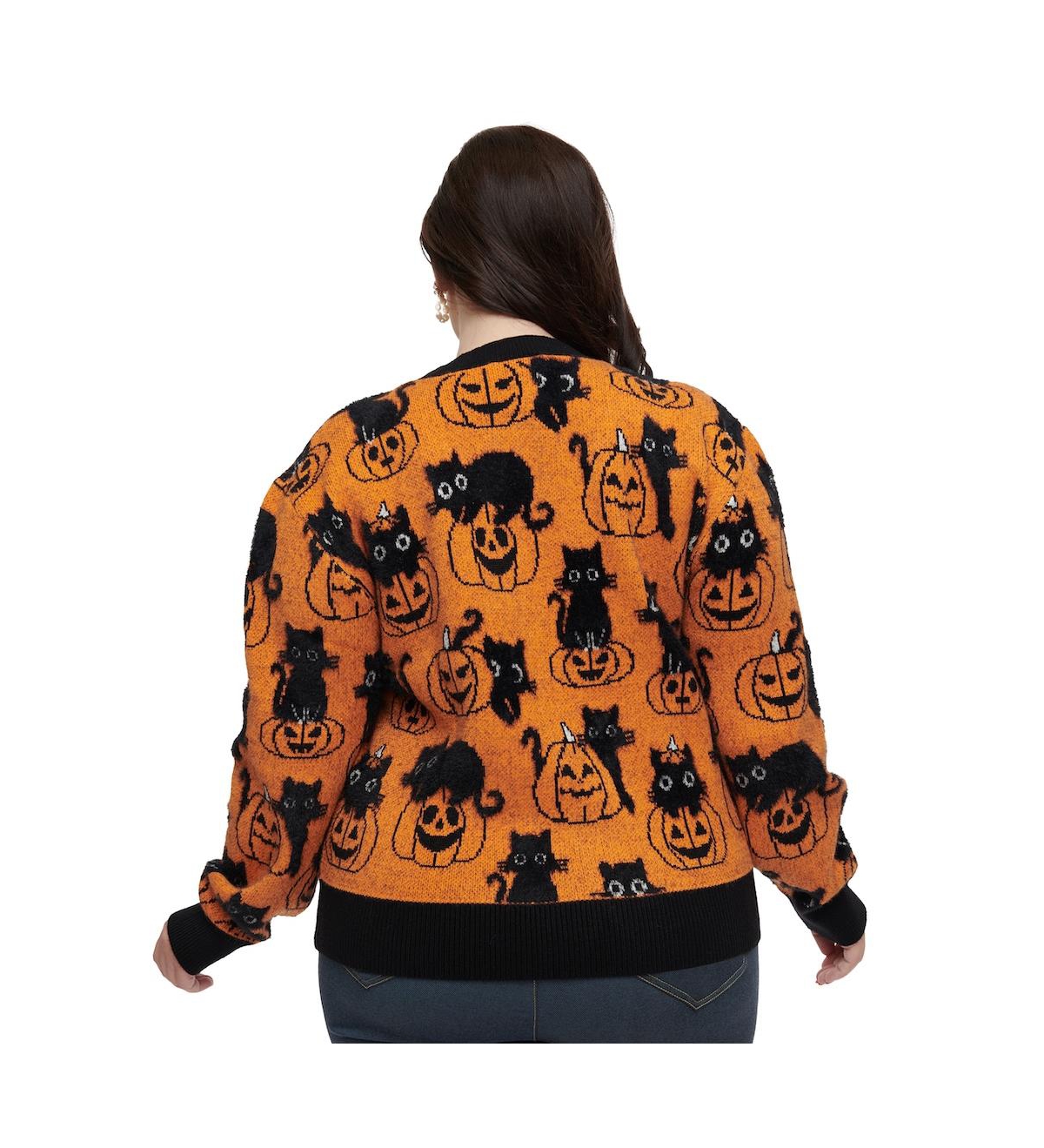 Unique Vintage Plus Size Round Neck Sweater -black