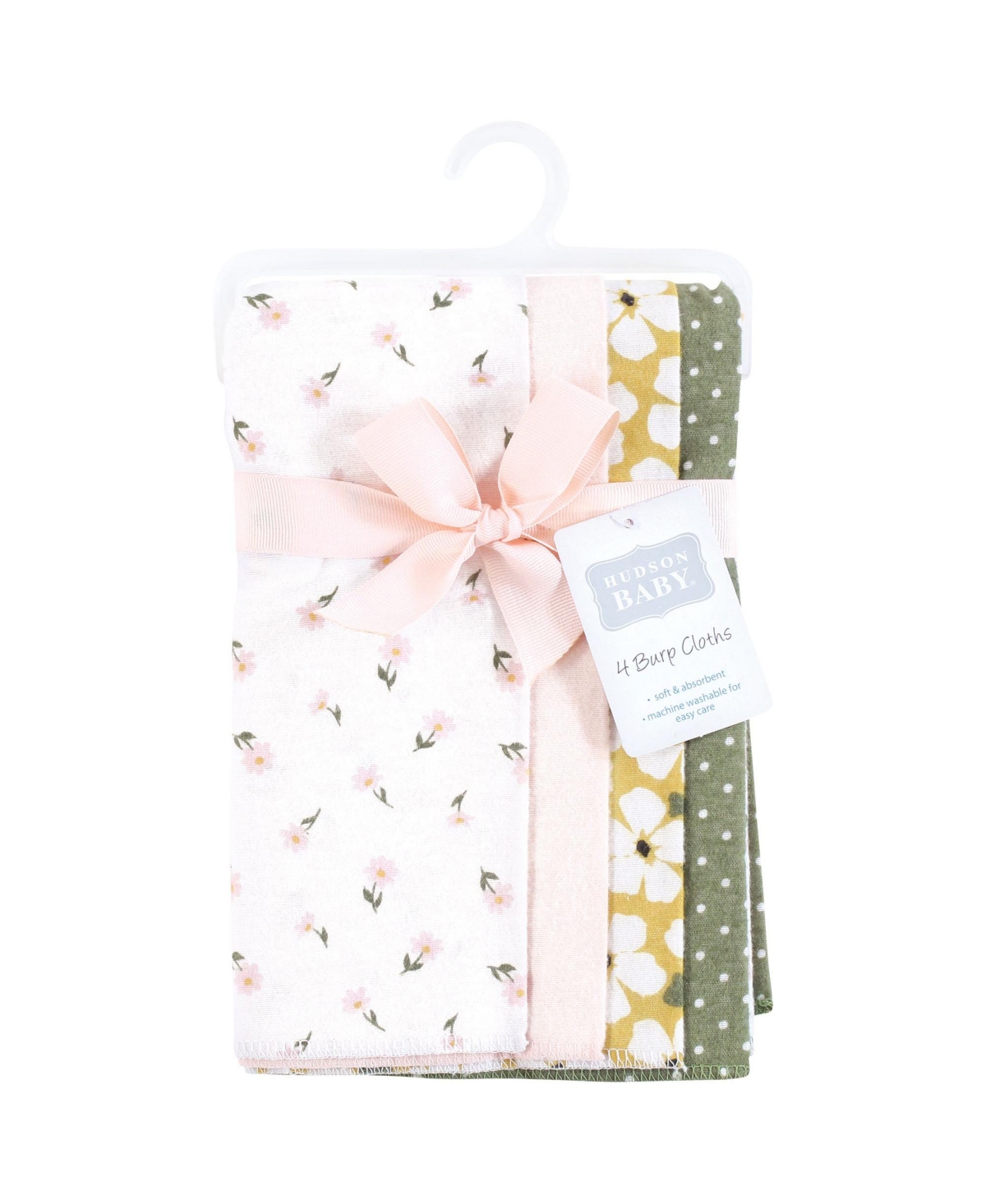 Hudson Baby Infant Girl Cotton Flannel Burp Cloths, One Size - Sage floral