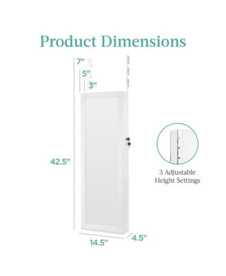 Hanging Mirror Jewelry Armoire, Door or Wall Mounted Cabinet w/ LED Lights, Lock