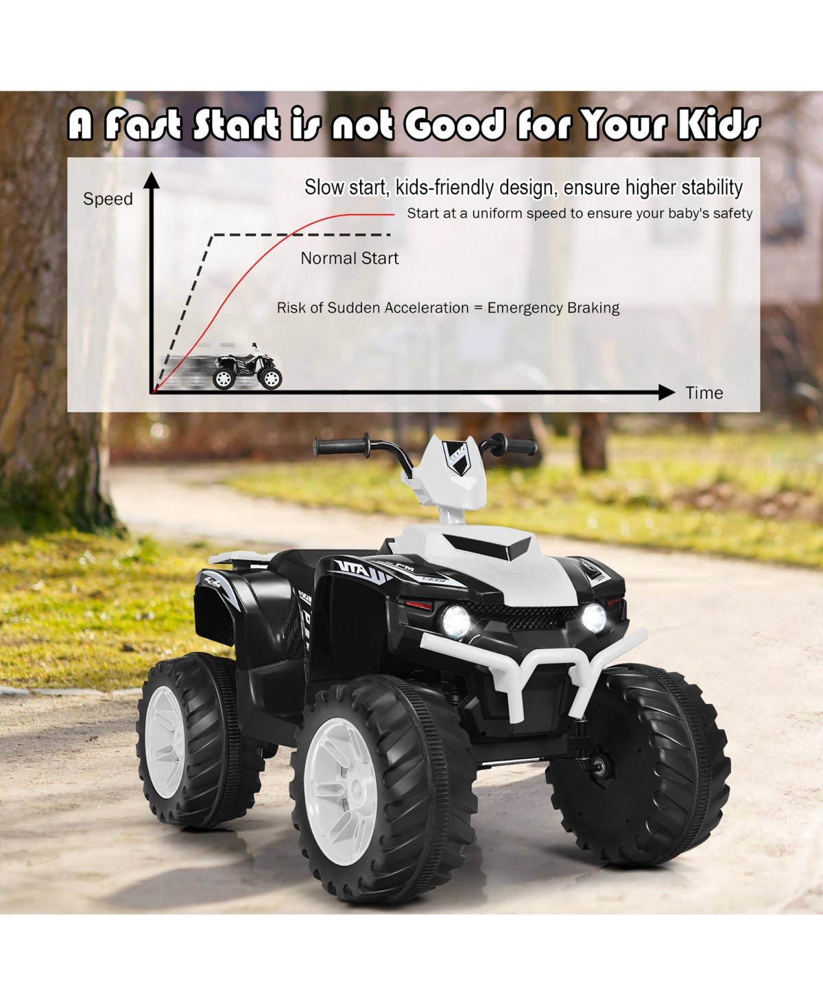 Costway 12V Kids 4-Wheeler Atv Quad Ride On Car w/ Led Lights Music Usb