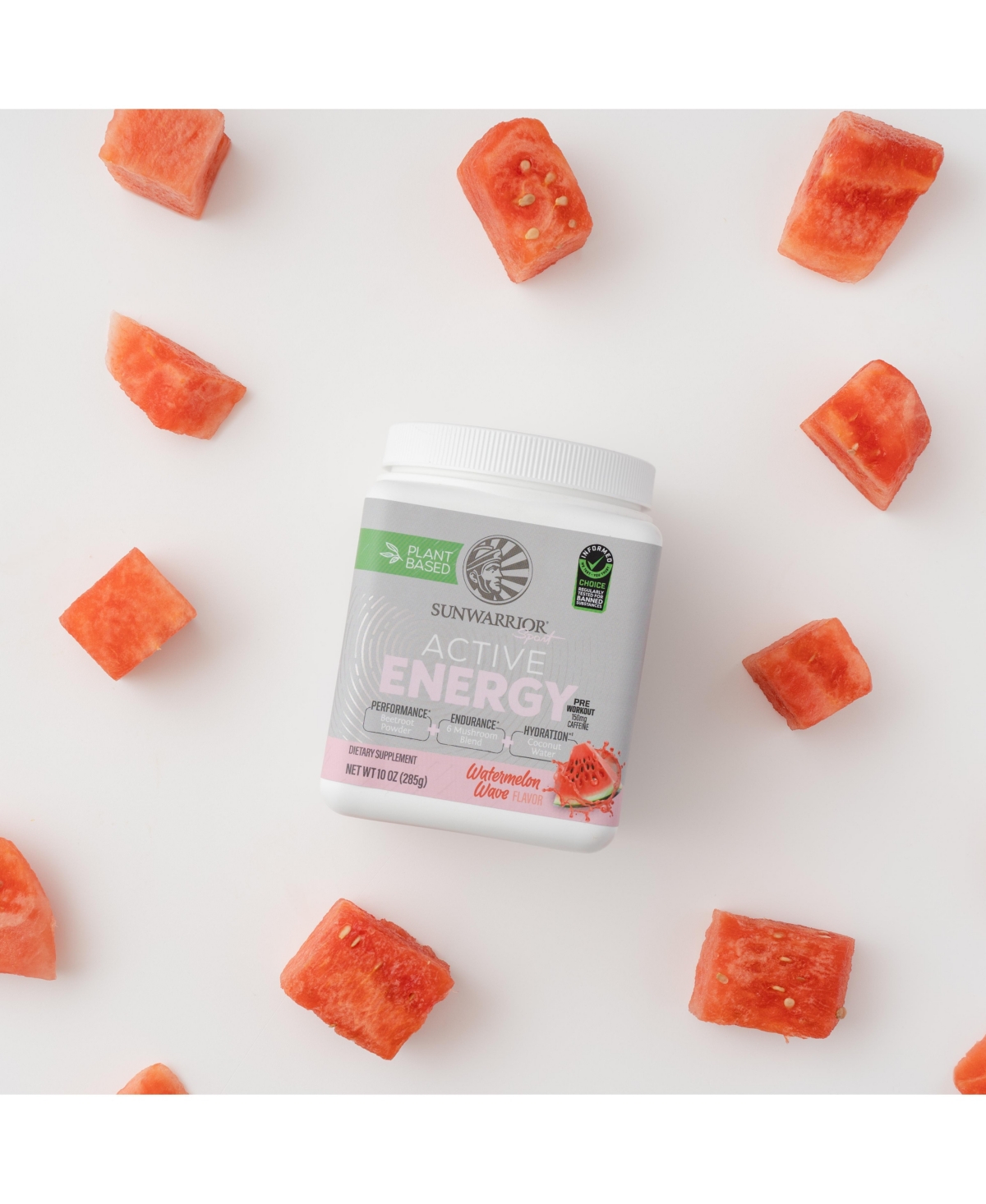 Sunwarrior Active Energy Pre-Workout Plus Hydration Powder, Watermelon Wave Flavor, Tub