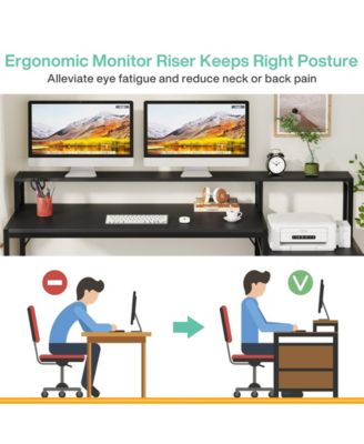 63 Inch Computer Desk with File Drawer Cabinet, Ergonomic Office Desk with Monitor Stand, Computer Table with Printer Space, Wood PC Table Workstation Desk for Home Office