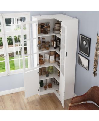 5-Shelf White Wood Corner Standard Bookcase with Adjustable Shelves