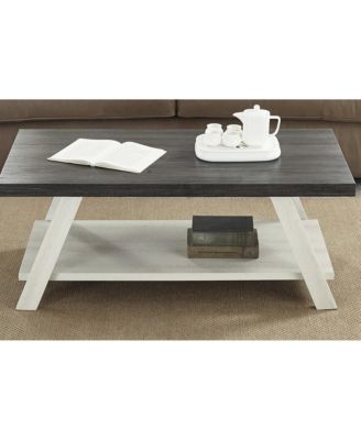 Two-Tone Wood Shelf Coffee Table in Weathered Charcoal and Beige