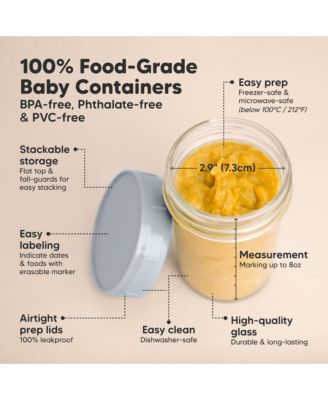 4pk Prep Baby Food Storage Containers, Leak-Proof, BPA Free Glass Baby Food Jars for Feeding