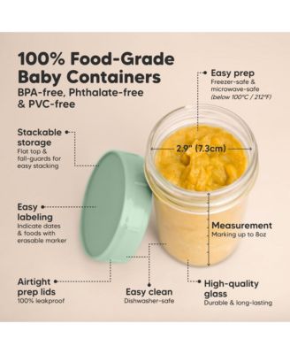 4pk Prep Baby Food Storage Containers, Leak-Proof, BPA Free Glass Baby Food Jars for Feeding