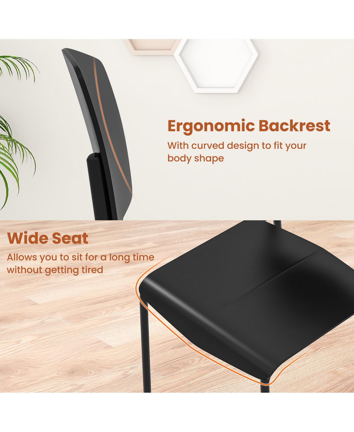 Gymax Dining Chair Set of 2 w/Ergonomic Backrest & Wide Seat Stackable Kitchen Chairs White