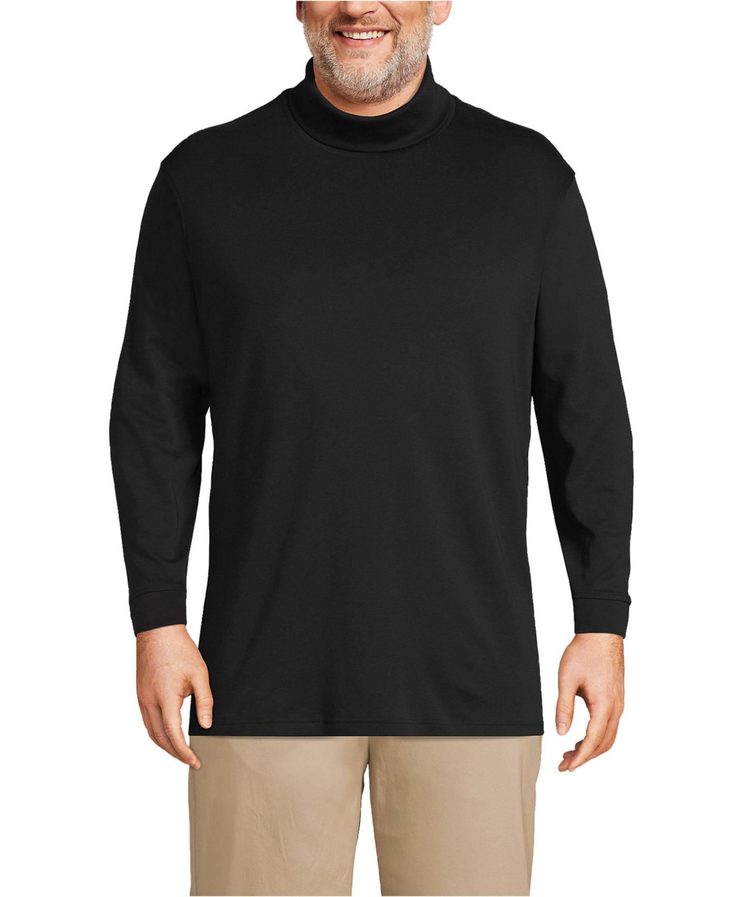 Мужской топ Lands' End Big & Tall Cotton Supima Turtleneck, цвет: Чёрный — фото 1
