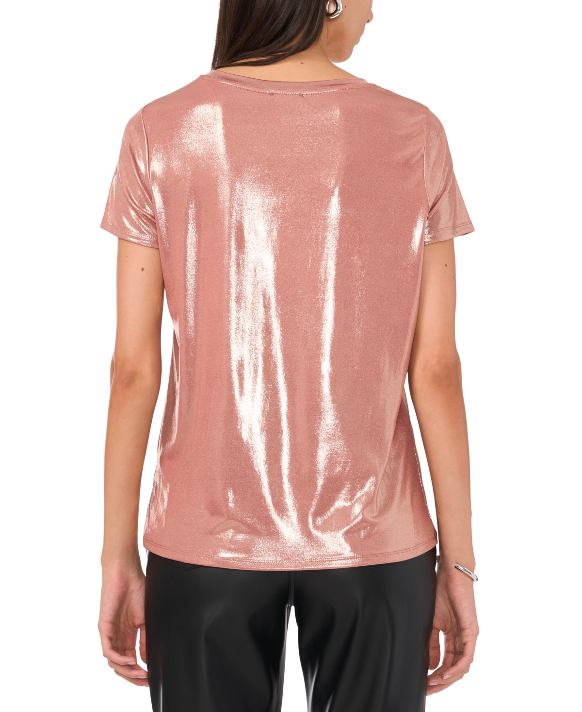 Vince Camuto Women's Metallic Short-Sleeve Crewneck Top