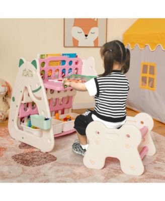 3-In-1 Double Sided Magnetic Dry-Erase Board with Stool and Flipped Writing Desktop