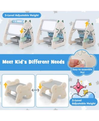 3-In-1 Double Sided Magnetic Dry-Erase Board with Stool and Flipped Writing Desktop